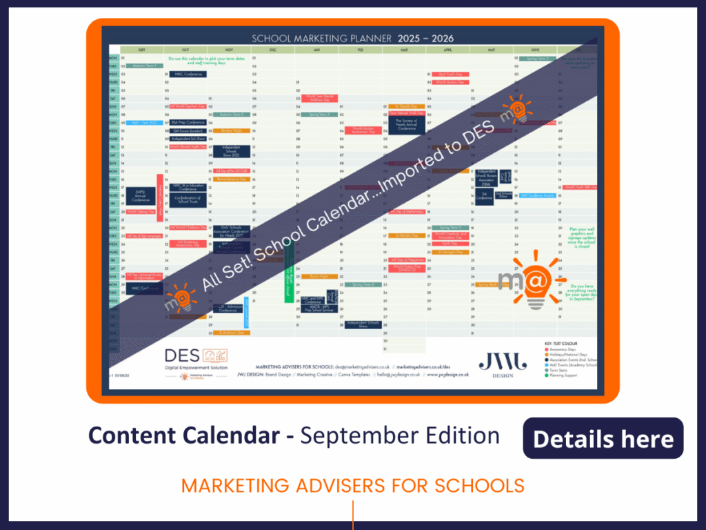 Content Calendar for Schools - DES & MA for Schools - 2025